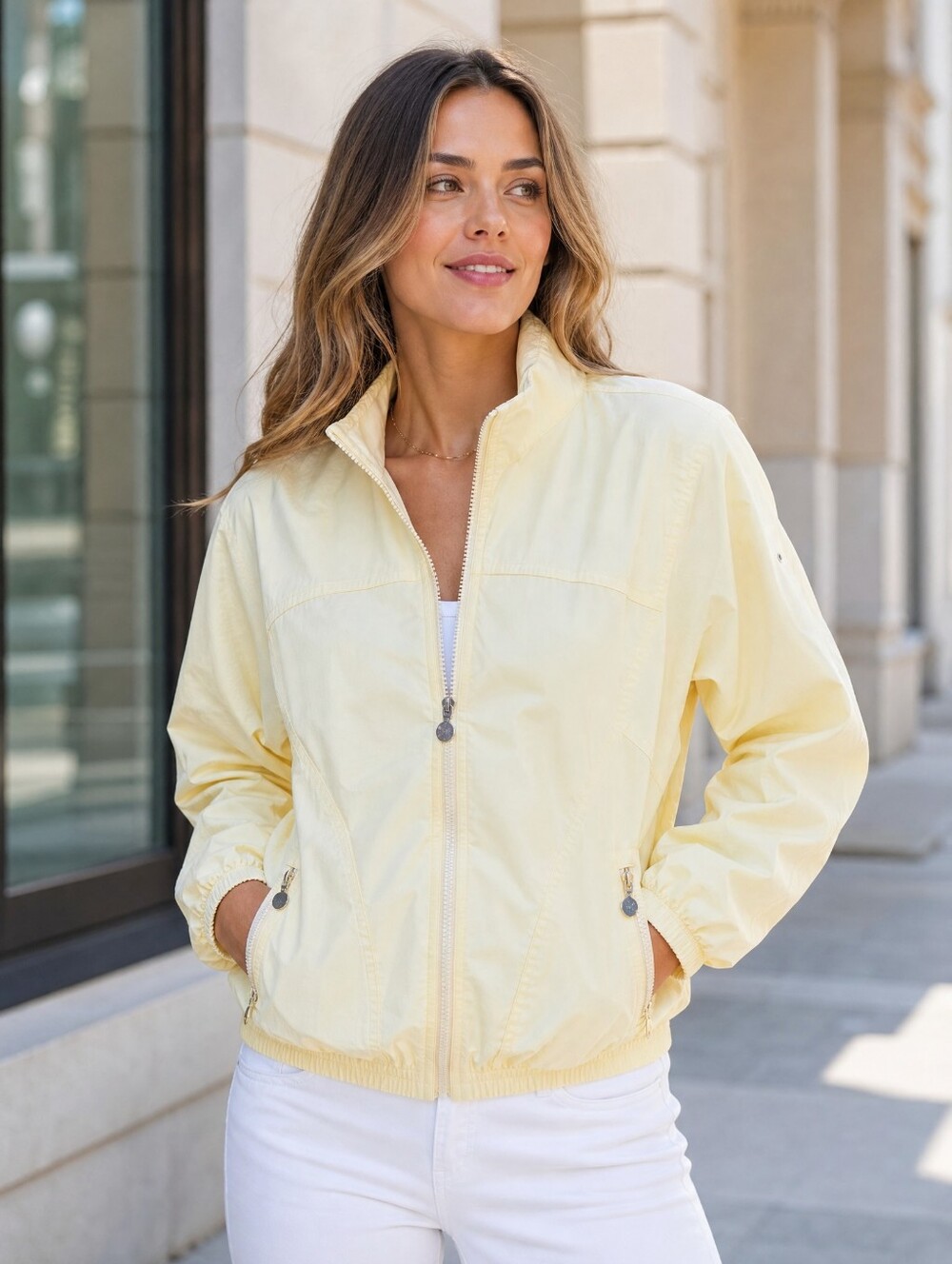 Kaelin Women's Soft Yellow Bomber Jacket